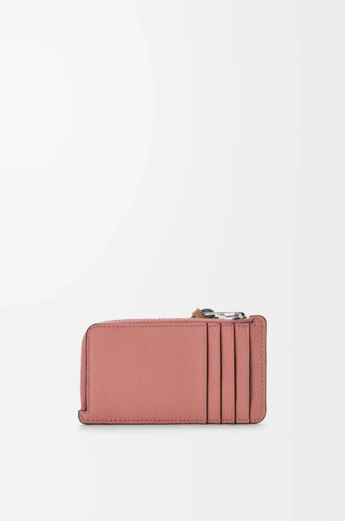 Tarjetero para monedas en piel de becerro granulada suave Blush/Mahogany
