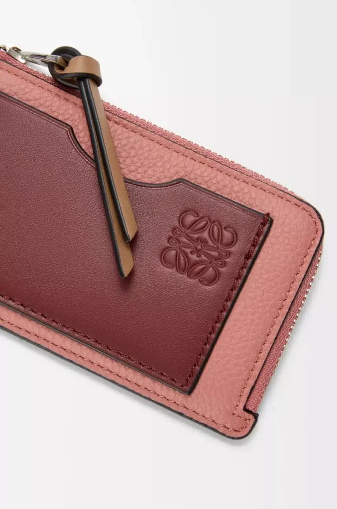Tarjetero para monedas en piel de becerro granulada suave Blush/Mahogany