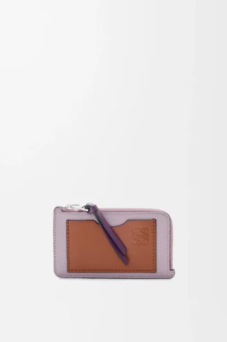 Tarjetero para monedas en piel de becerro granulada suave Dirty Mauve/Squirrel