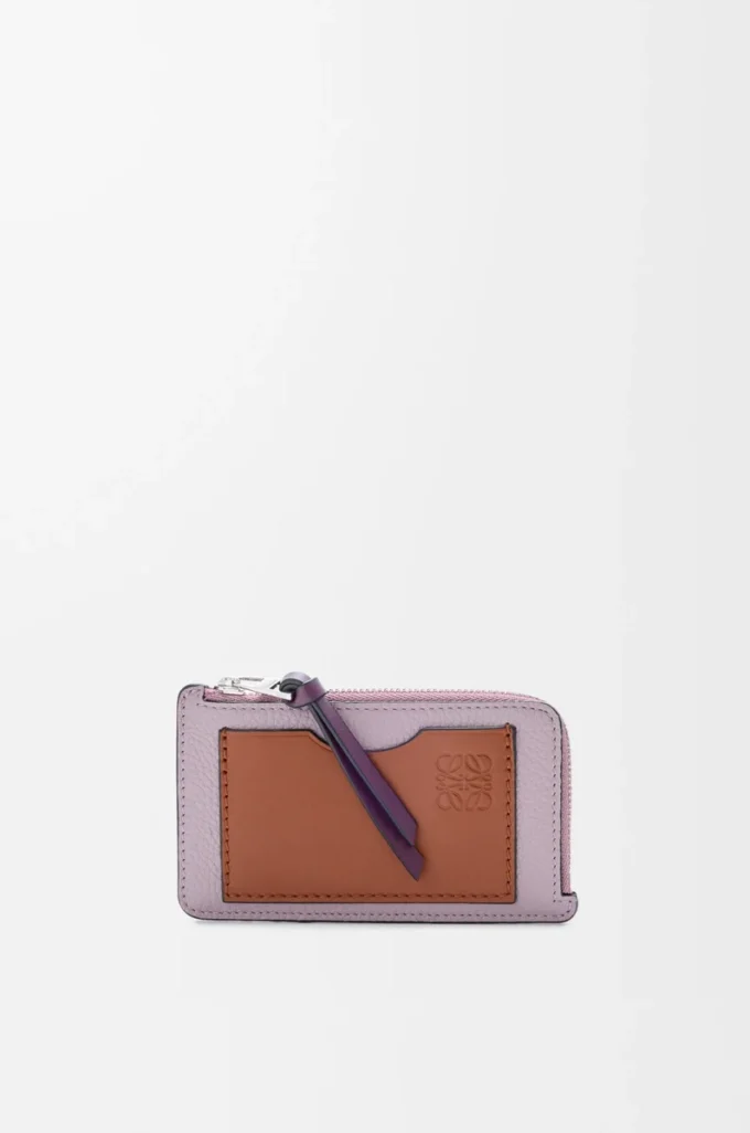 Tarjetero para monedas en piel de becerro granulada suave Dirty Mauve/Squirrel