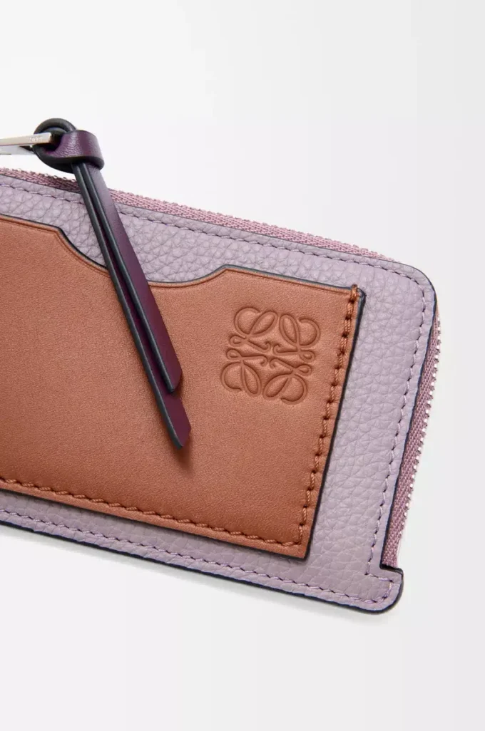 Tarjetero para monedas en piel de becerro granulada suave Dirty Mauve/Squirrel