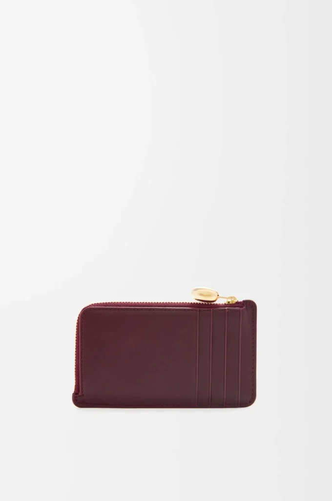 Tarjetero Pebble en piel de becerro napa brillante Burgundy Tarjetero Pebble en piel de becerro napa brillante Burgundy