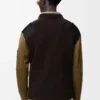 Top de manga larga en mezcla de algodón caqui/negro