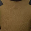 Top de manga larga en mezcla de algodón caqui/negro