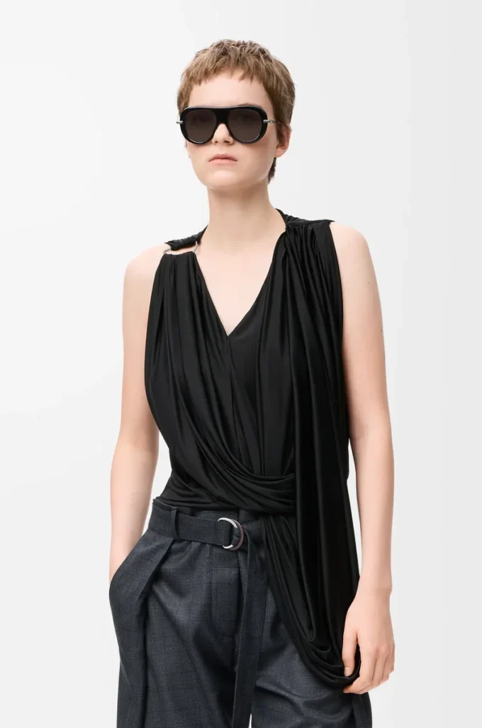 Top drapeado en viscosa negro Top drapeado en viscosa negro