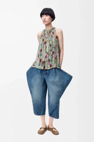 Top halter de viscosa verde/rojo