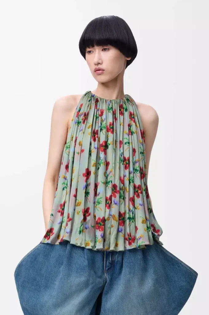 Top halter de viscosa verde/rojo Top halter de viscosa verde/rojo