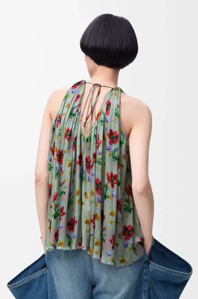 Top halter de viscosa verde/rojo Top halter de viscosa verde/rojo