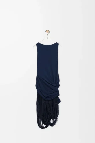 Vestido adornado de viscosa azul marino