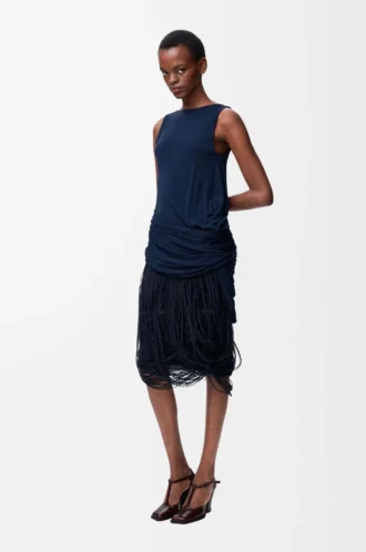 Vestido adornado de viscosa azul marino