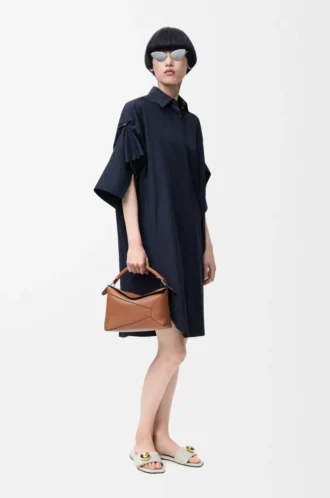 Vestido camisero de algodón azul marino