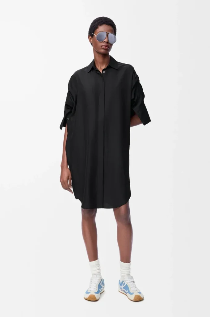 Vestido camisero de seda negro Vestido camisero de seda negro