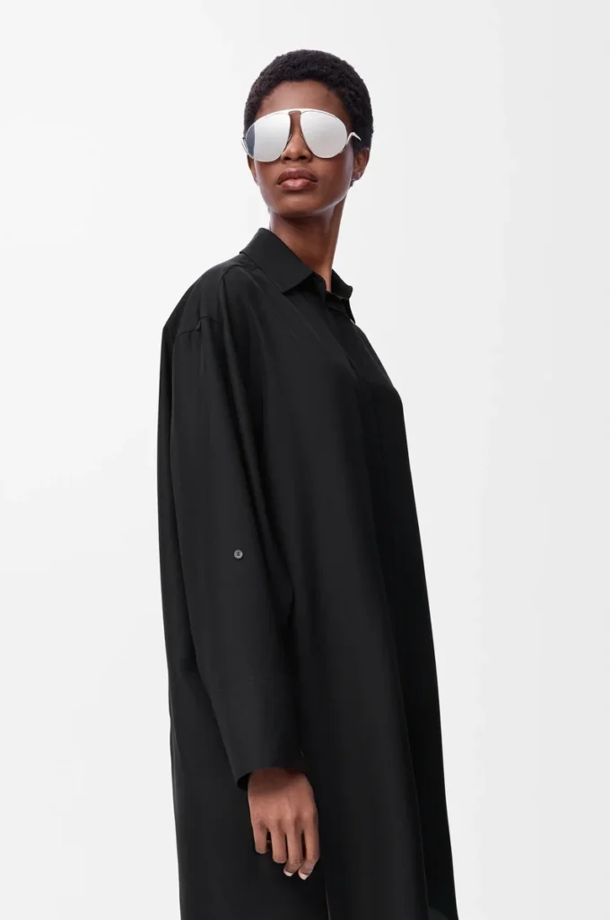 Vestido camisero de seda negro Vestido camisero de seda negro