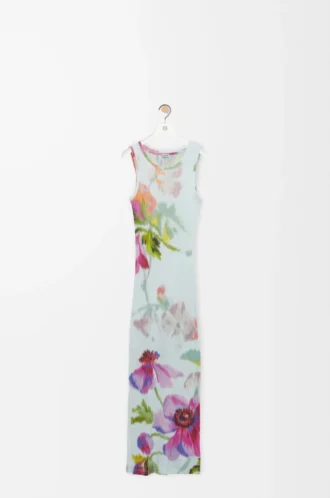 Vestido camiseta de seda y algodón azul claro/multicolor