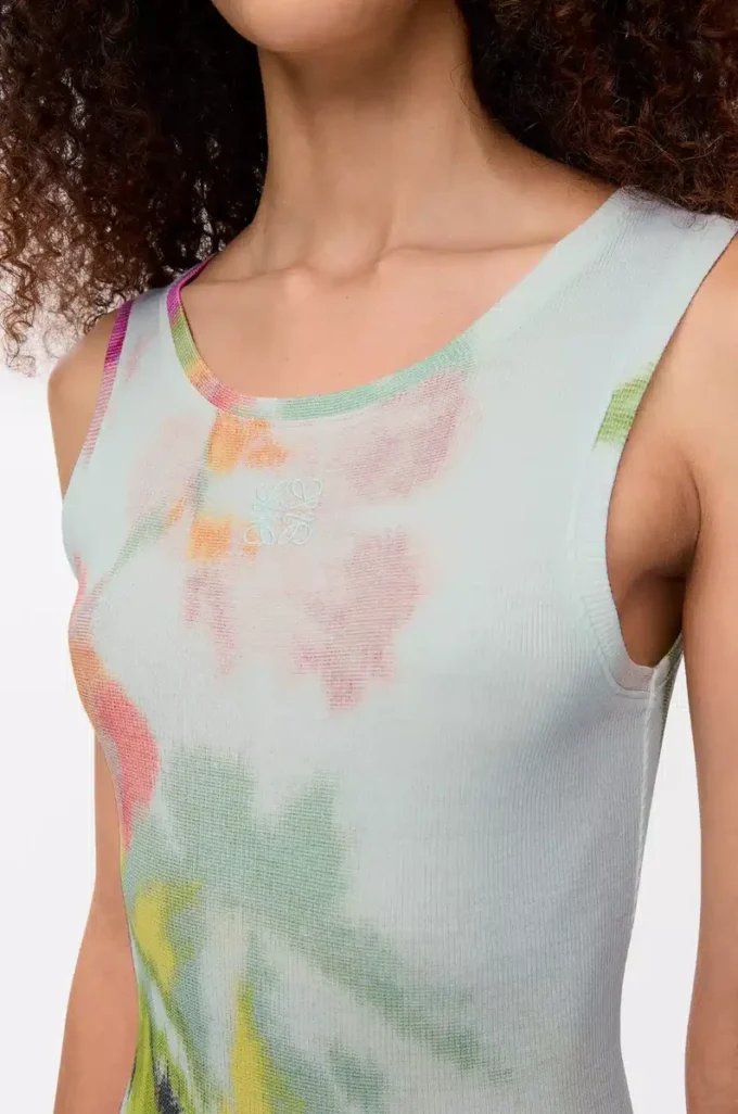 Vestido camiseta de seda y algodón azul claro/multicolor Vestido camiseta de seda y algodón azul claro/multicolor