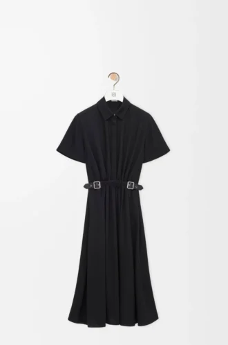 Vestido con cinturón de viscosa elástica negro