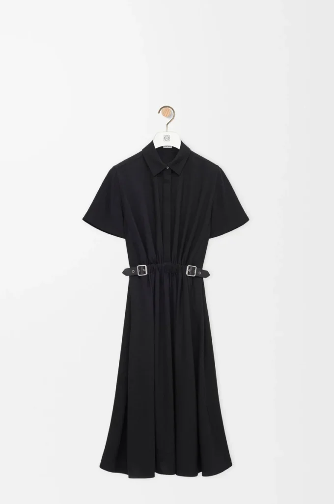 Vestido con cinturón de viscosa elástica negro Vestido con cinturón de viscosa elástica negro