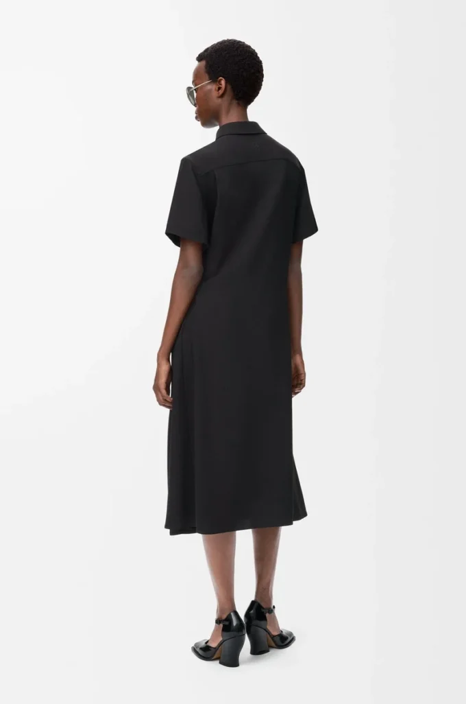 Vestido con cinturón de viscosa elástica negro Vestido con cinturón de viscosa elástica negro