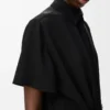 Vestido con cinturón de viscosa elástica negro Vestido con cinturón de viscosa elástica negro