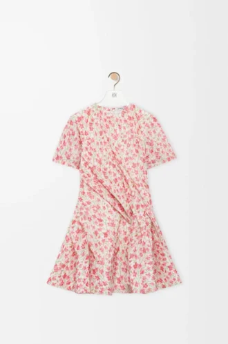 Vestido cruzado de tafetán de mezcla de seda blanco/rosa