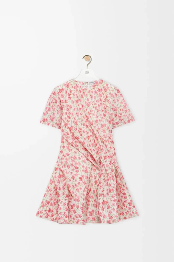 Vestido cruzado de tafetán de mezcla de seda blanco/rosa Vestido cruzado de tafetán de mezcla de seda blanco/rosa