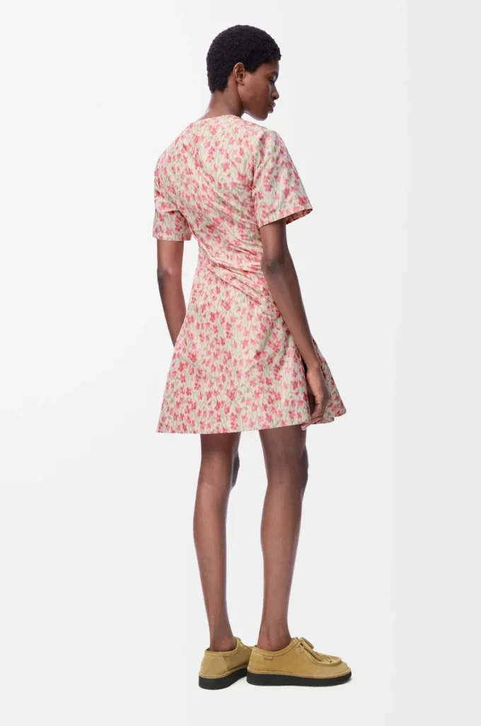 Vestido cruzado de tafetán de mezcla de seda blanco/rosa Vestido cruzado de tafetán de mezcla de seda blanco/rosa