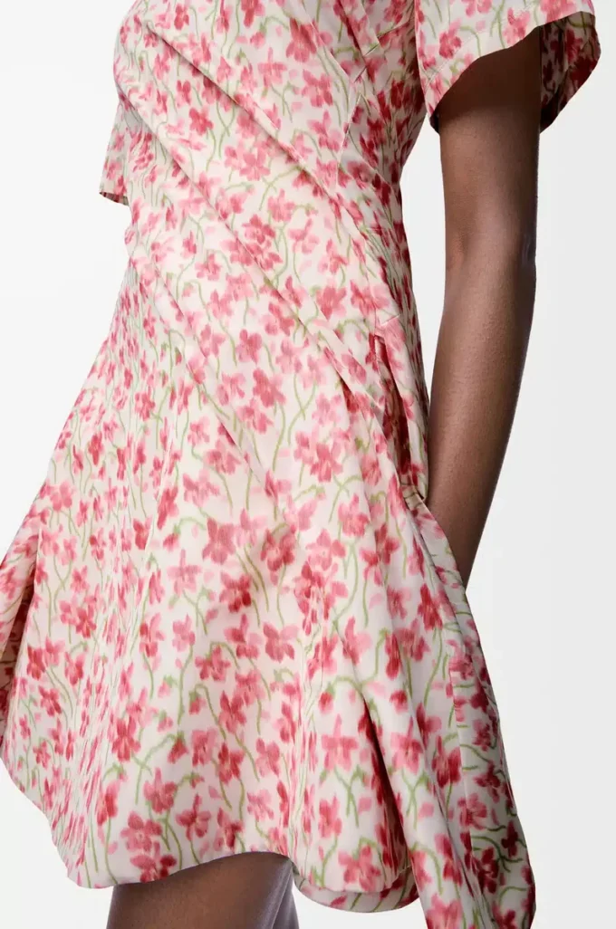 Vestido cruzado de tafetán de mezcla de seda blanco/rosa Vestido cruzado de tafetán de mezcla de seda blanco/rosa