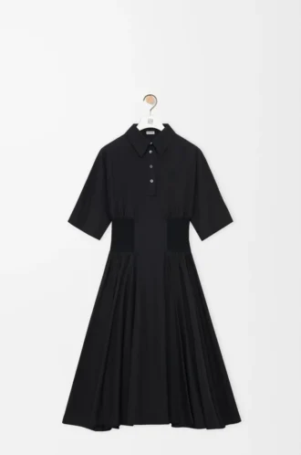 Vestido de manga corta de algodón Negro