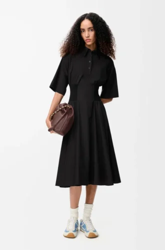 Vestido de manga corta de algodón Negro