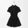 Vestido de manga corta de algodón y seda negro Vestido de manga corta de algodón y seda negro
