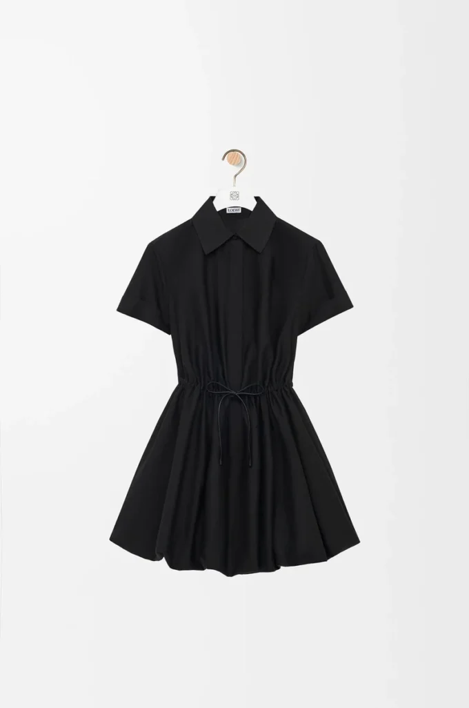 Vestido de manga corta de algodón y seda negro Vestido de manga corta de algodón y seda negro