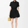 Vestido de manga corta de algodón y seda negro Vestido de manga corta de algodón y seda negro