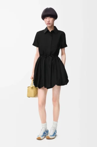 Vestido de manga corta de algodón y seda negro
