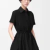 Vestido de manga corta de algodón y seda negro Vestido de manga corta de algodón y seda negro