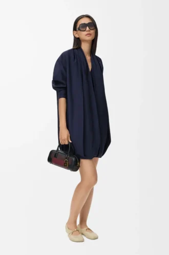 Vestido drapeado de algodón azul marino