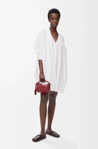 Vestido drapeado de algodón blanco