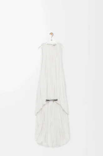 Vestido drapeado de seda blanco