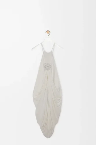 Vestido drapeado de seda blanco