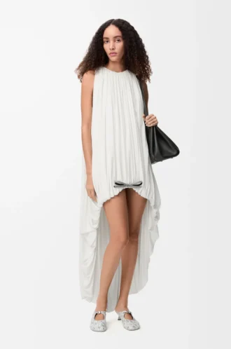 Vestido drapeado de seda blanco