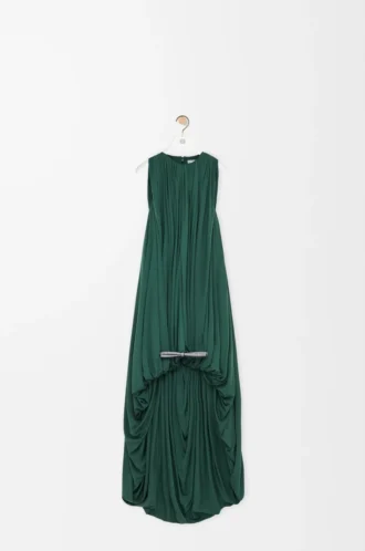 Vestido drapeado de seda verde