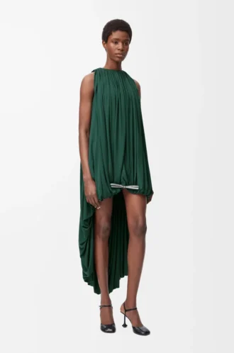 Vestido drapeado de seda verde