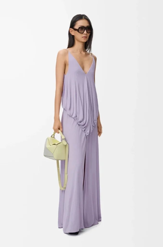 Vestido drapeado de viscosa Lila Vestido drapeado de viscosa Lila
