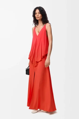 Vestido drapeado de viscosa Naranja
