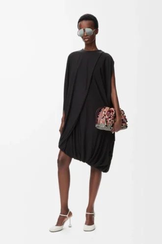 Vestido drapeado de viscosa Negro