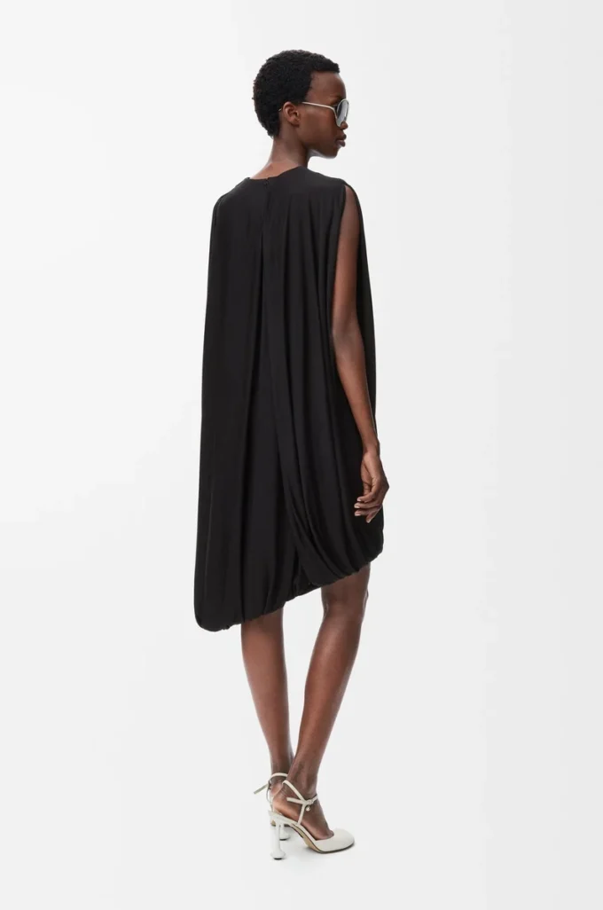 Vestido drapeado de viscosa Negro Vestido drapeado de viscosa Negro