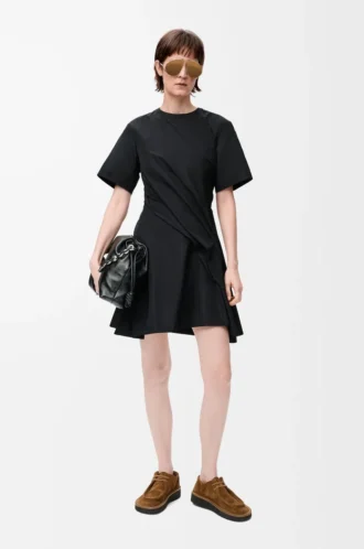 Vestido retorcido de tafetán de mezcla de seda Negro