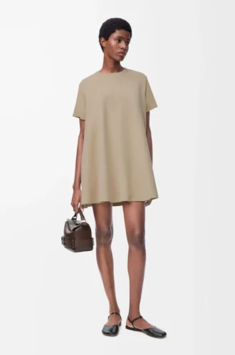 Vestido trapecio de mezcla de algodón Beige