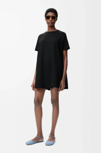 Vestido trapecio en mezcla de algodón Negro