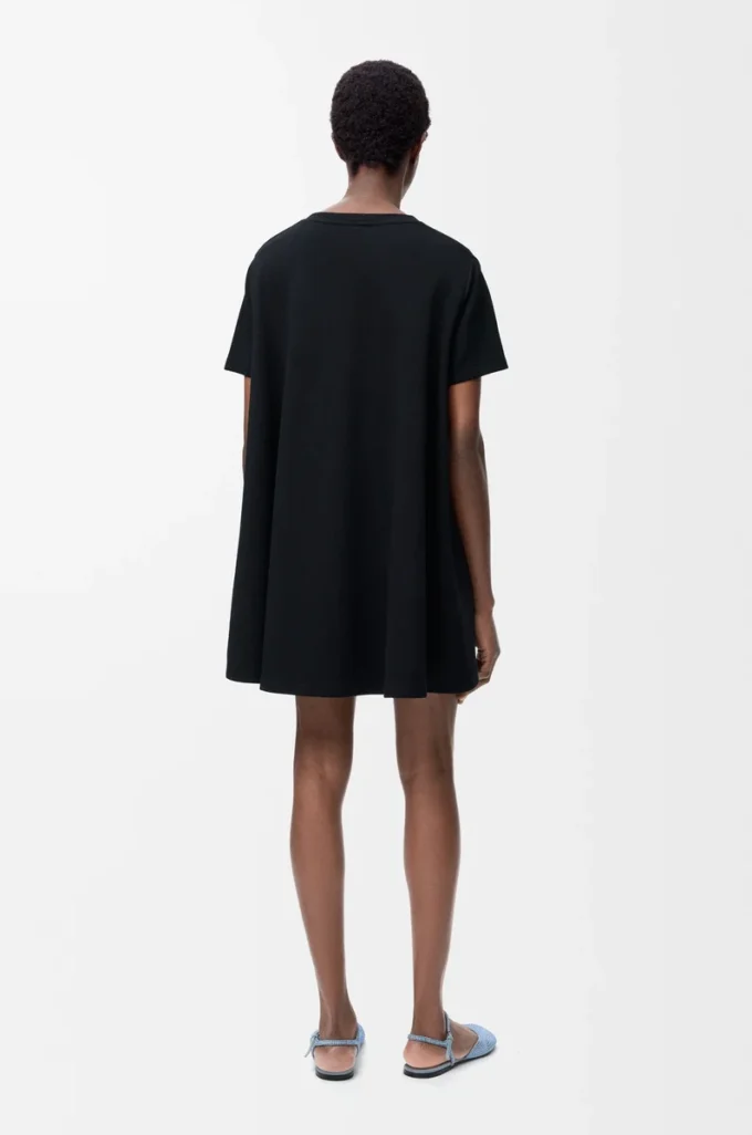 Vestido trapecio en mezcla de algodón Negro Vestido trapecio en mezcla de algodón Negro