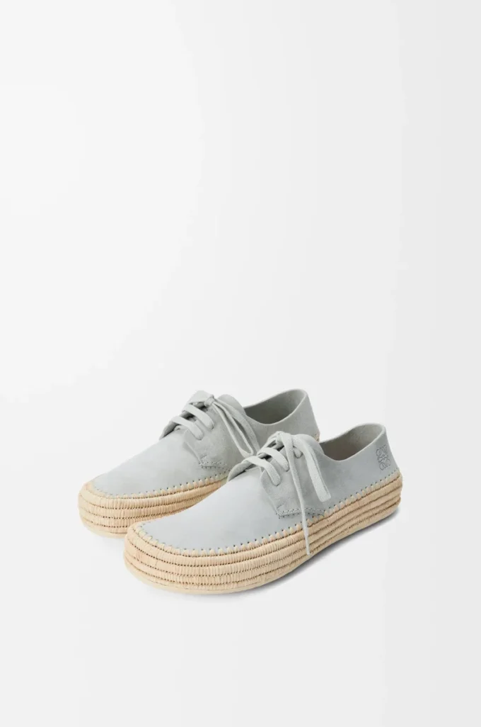 Zapatos con cordones Rio de ante y rafia Gris claro